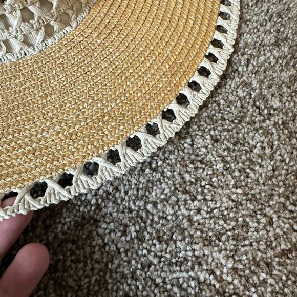 Jennifer Moore 100% Straw Floppy Woven Hat Contrasting White Made in Italy - Picture 3 of 7